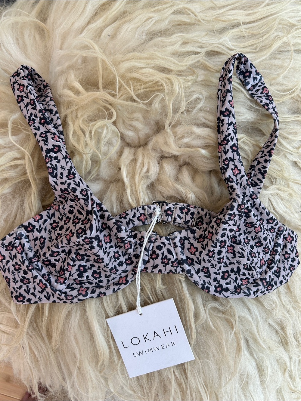 Lokai Pink and Black Floral Underwire Swim Top